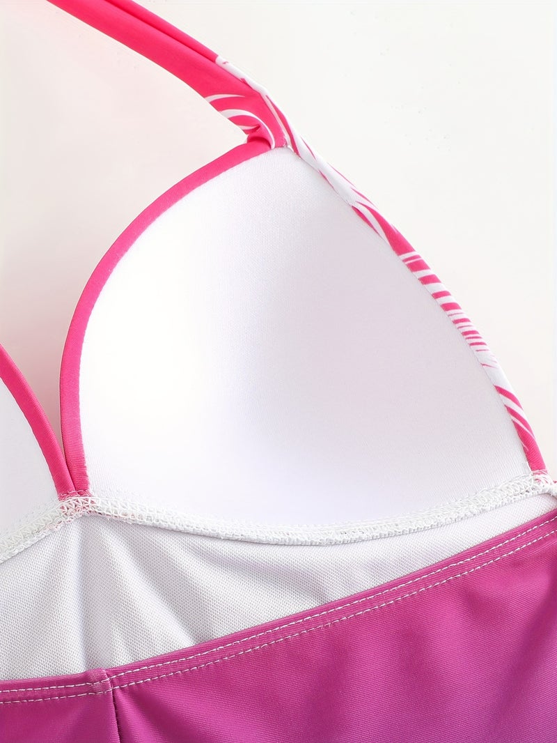 One-Piece Swimsuit Female Bikini Swimsuit Gradient Printing Backless Beach Holiday Swimsuit - Image 5